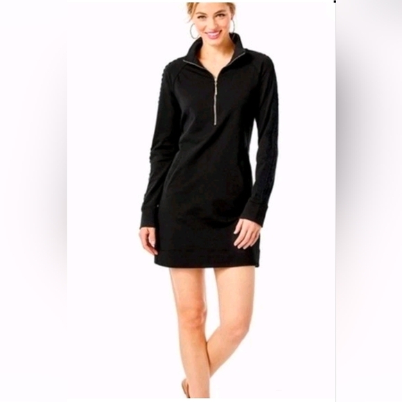 Lilly Pulitzer Dresses & Skirts - Lilly Pulitzer Skipper Solid Popover Dress Half Zip Black Size Large